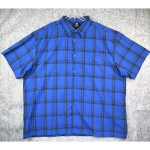 Yago Men's Shirt 4XL Blue Plaid Short Sleeve Button Up Collar Relaxed Comfy